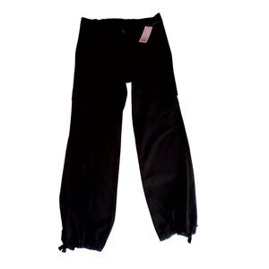 Wild Fable Black Cargo Pants M Elastic Waist Adjustable Hem 98% Cotton 2% Spande